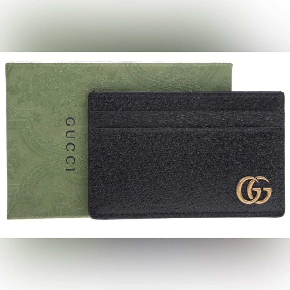 NEW GUCCI GG MARMONT BLACK LEATHER CARD CASE WALLET W/BOX UNISEX